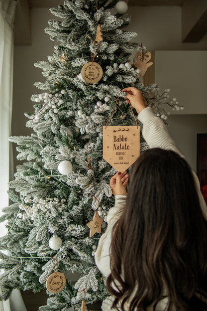 Targa natalizia in legno da appendere “Babbo Natale fermati qui”